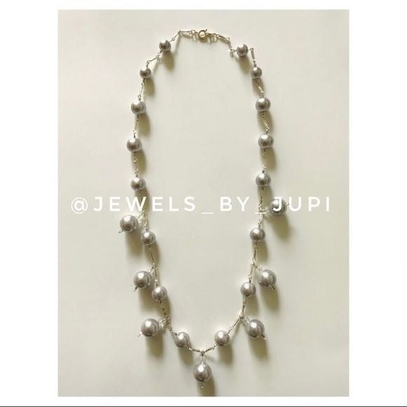 Upcycled Elegant Handmade Silver Glass Pearls with Glass Beads Necklace - Picture 2 of 4